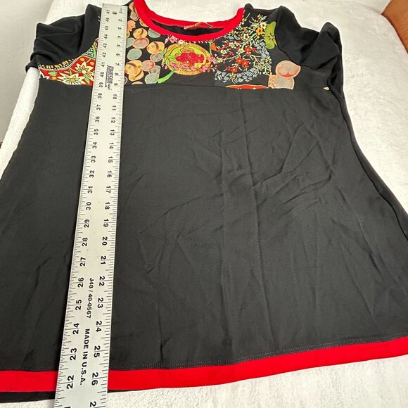 Harari Womens Long Sleeve Floral Print Boat Neck Top Medium Black Red Stretch - Picture 7 of 7